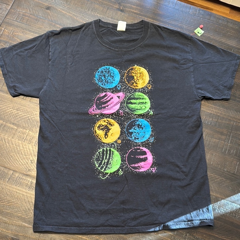 VTG FOTL Fruit of The Loom Black Graphic Tee Planet Design Solar System Large